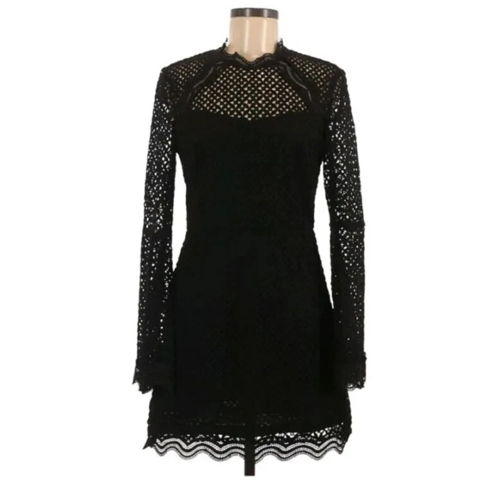 Aqua Black Long Sleeve Lace Dress